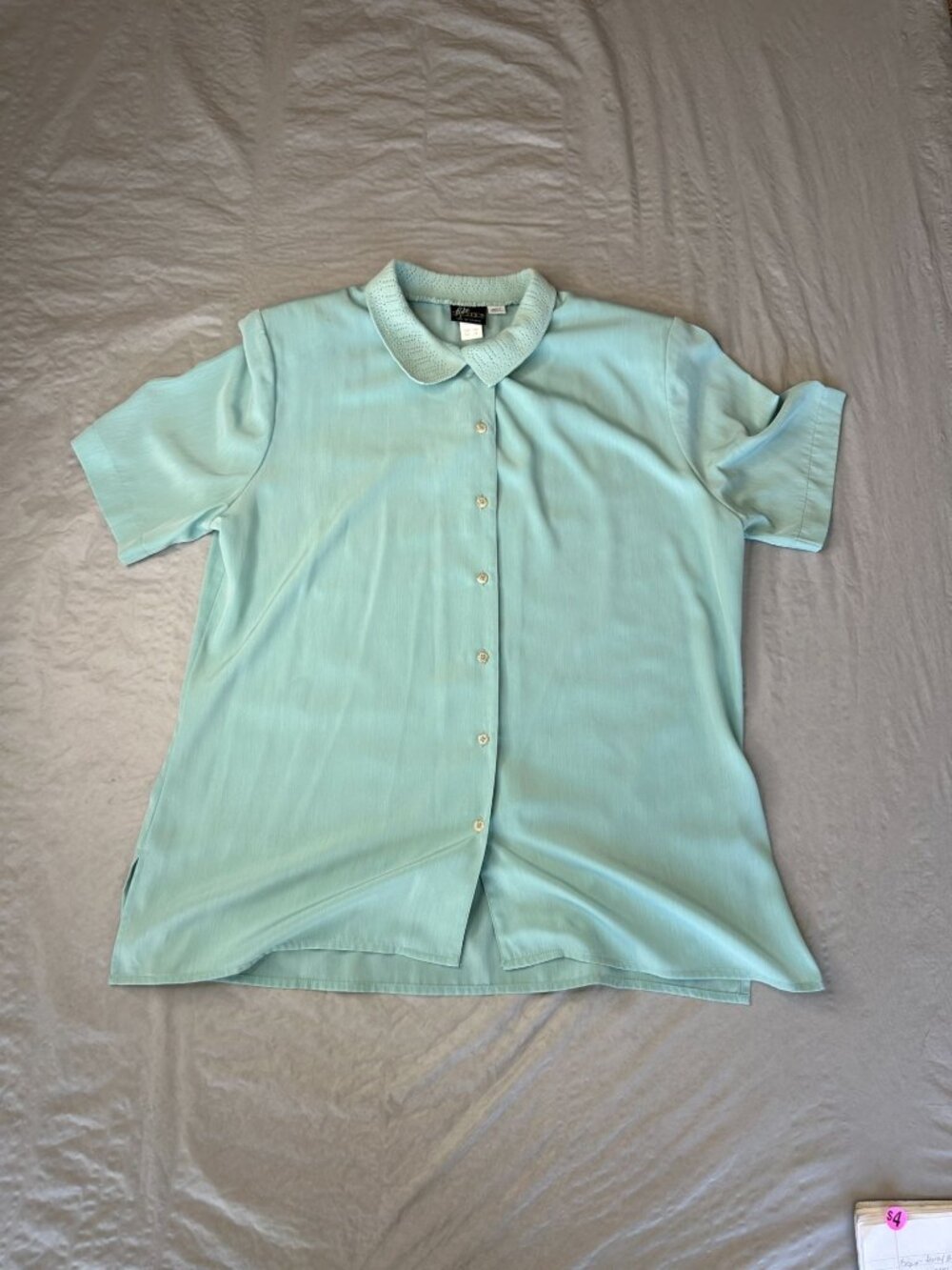 Pyke LTD Womens Button-Up Blouse 14 Mint Green Vintage Lightweight Polyester